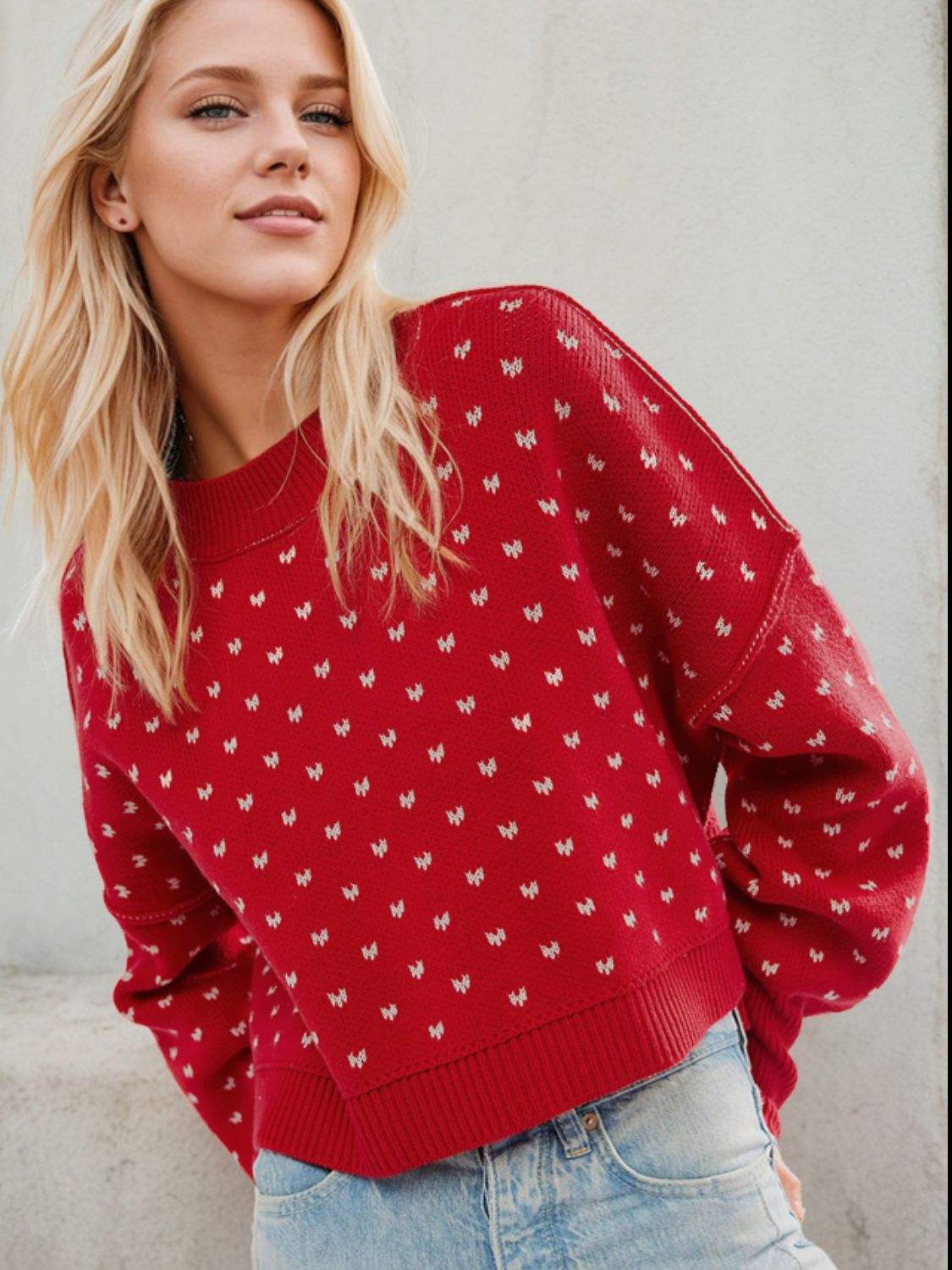 Slit Round Neck Long Sleeve Sweater - Trendsi - Flyclothing LLC