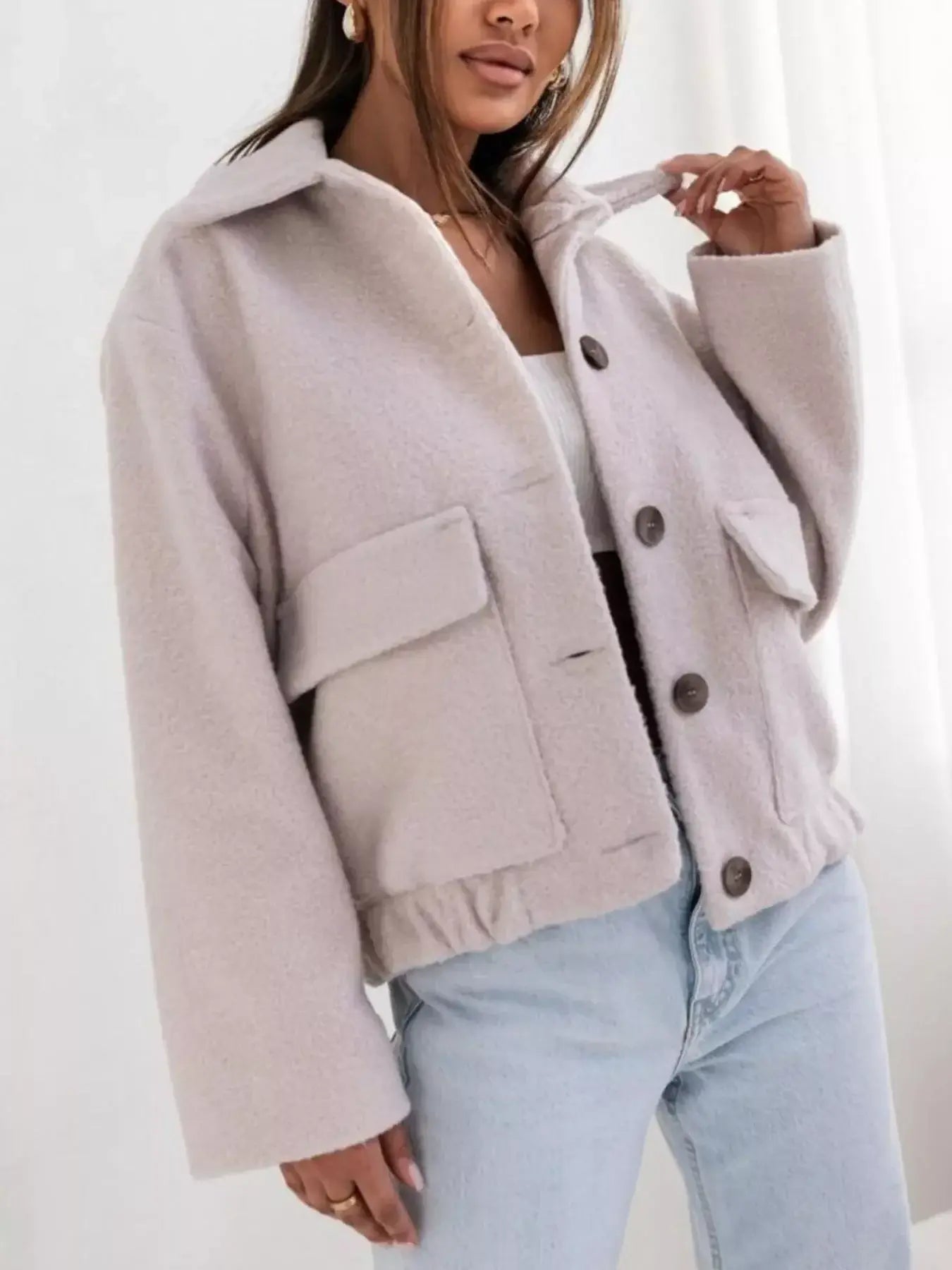 Button-Down Long Sleeve Outerwear - Trendsi - Flyclothing LLC