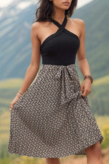 Crisscross Printed Halter Neck Dress - Trendsi - Flyclothing LLC