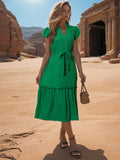 Tied Notched Cap Sleeve Dress Trendsi