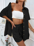 Button Up Shirt and Drawstring Shorts Set - Trendsi