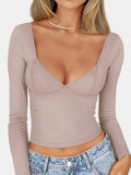 Plunge Long Sleeve T-Shirt - Trendsi - Flyclothing LLC