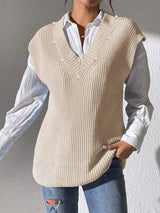 Pearl Trim V-Neck Sweater Vest - Trendsi - Flyclothing LLC