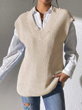 Pearl Trim V-Neck Sweater Vest - Trendsi - Flyclothing LLC