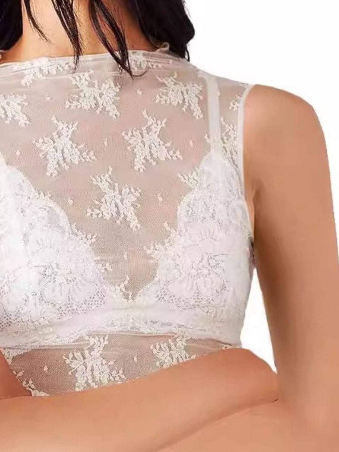 Lace Mock Neck Top - Trendsi - Flyclothing LLC