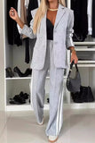 Full Size Contrast Lapel Collar Top and Pants Set - Trendsi
