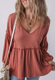 Frill V-Neck Long Sleeve Blouse - Trendsi - Flyclothing LLC