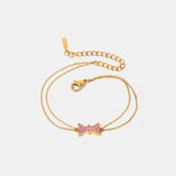 Stainless Steel Zircon Bow Bracelet - Trendsi