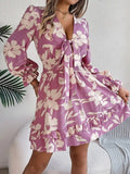 Tied Ruffled Printed Long Sleeve Dress - Trendsi