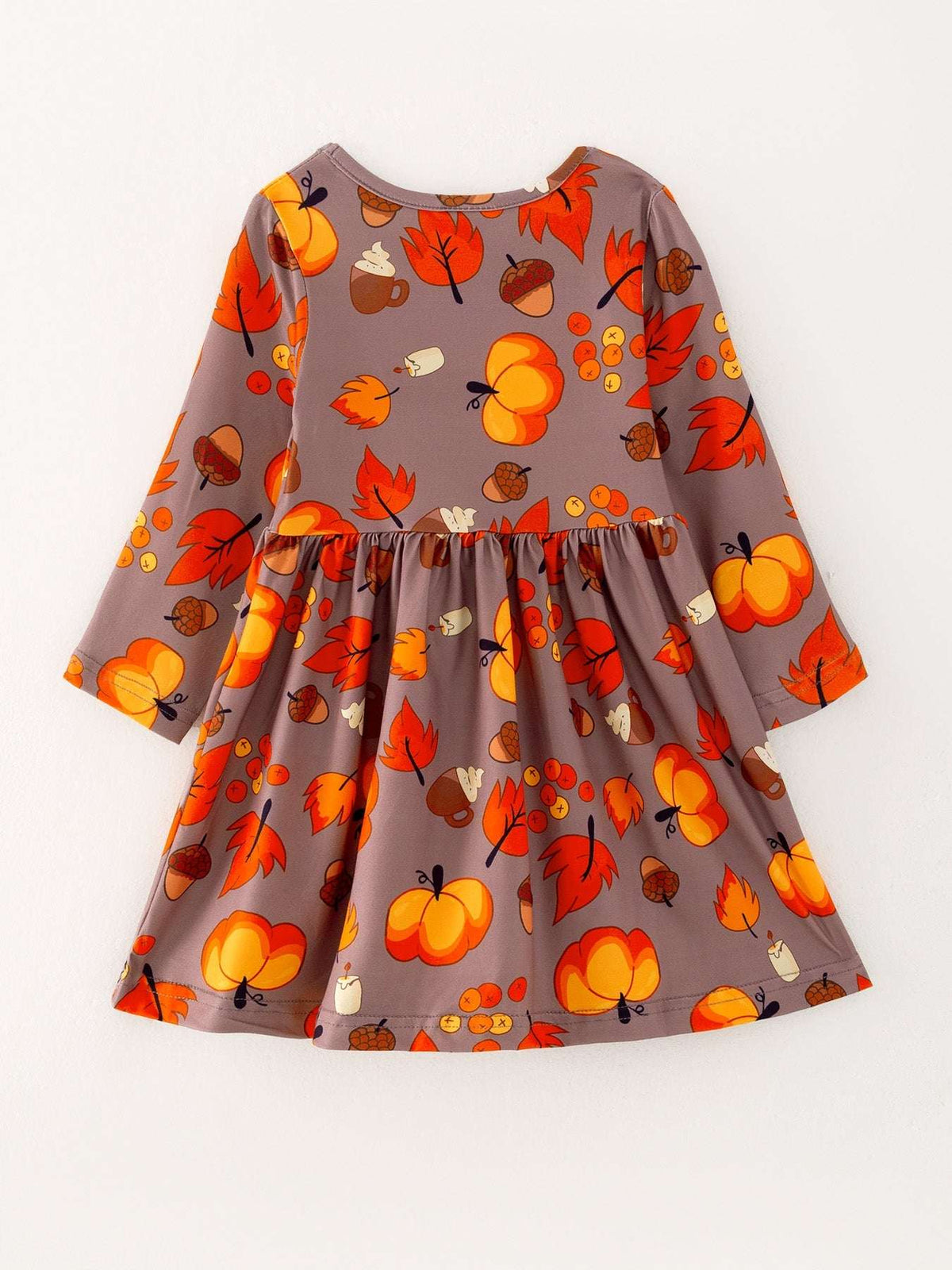 Fall Autumn Leaves Pine Cone Stripe Print Girls Dress