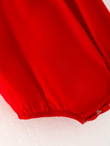 Girls Bow Smocking Embroidered Red Romper - Rylee Faith Designs - Flyclothing LLC
