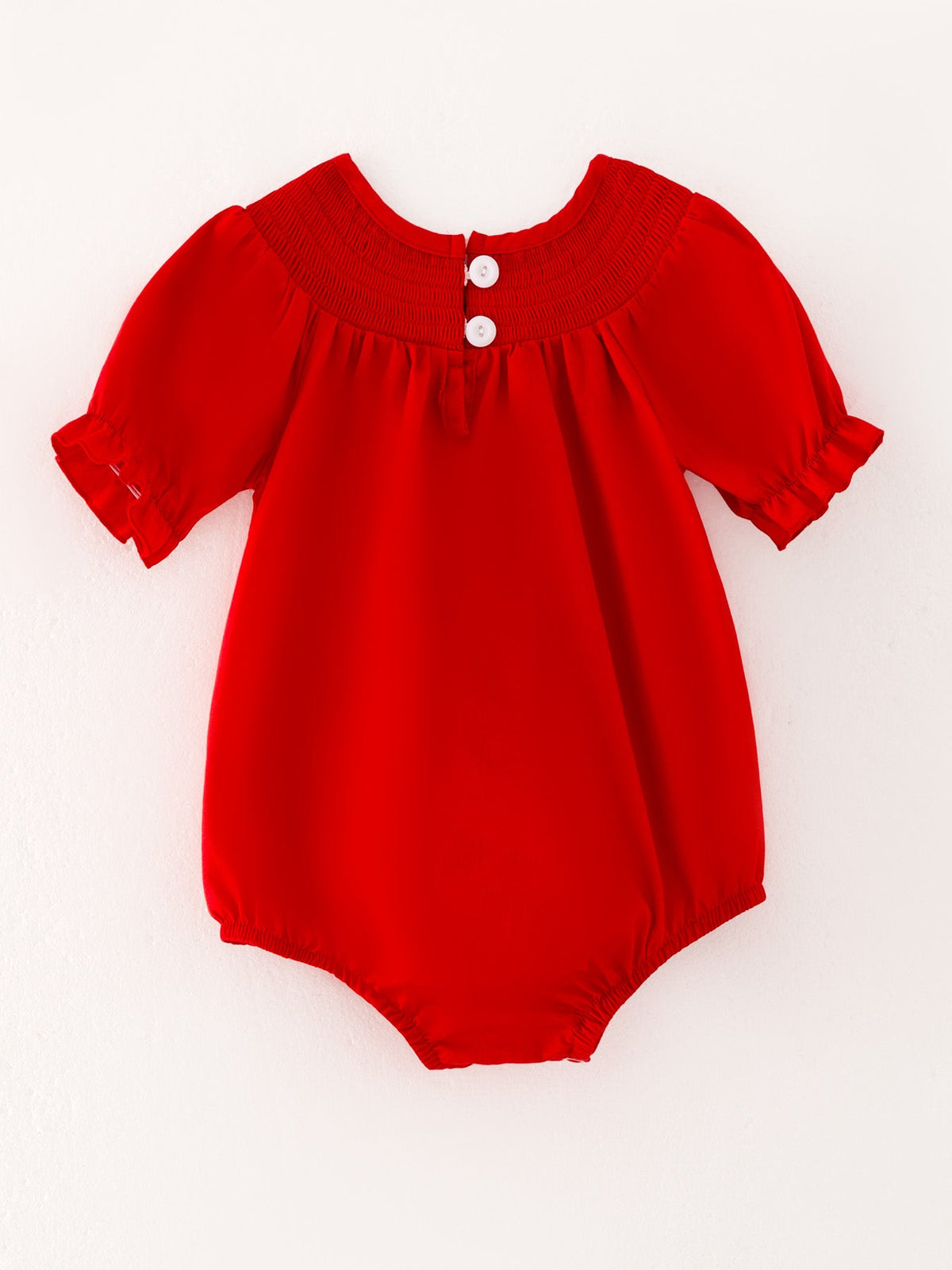 Girls Bow Smocking Embroidered Red Romper - Rylee Faith Designs - Flyclothing LLC