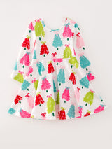 Christmas Tree Print Long Sleeve Dress - Rylee Faith Designs - Flyclothing LLC