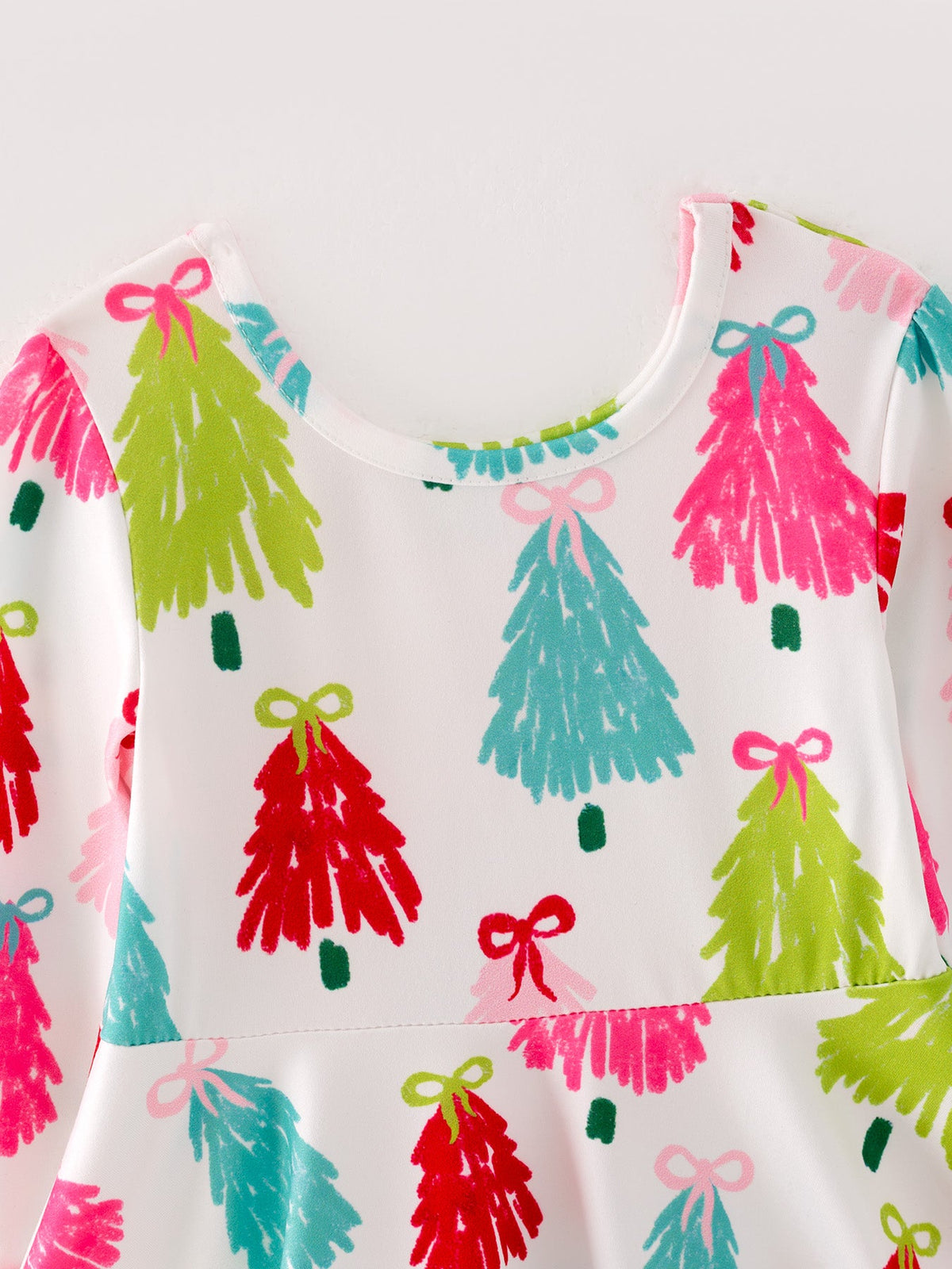 Christmas Tree Print Long Sleeve Dress - Rylee Faith Designs - Flyclothing LLC