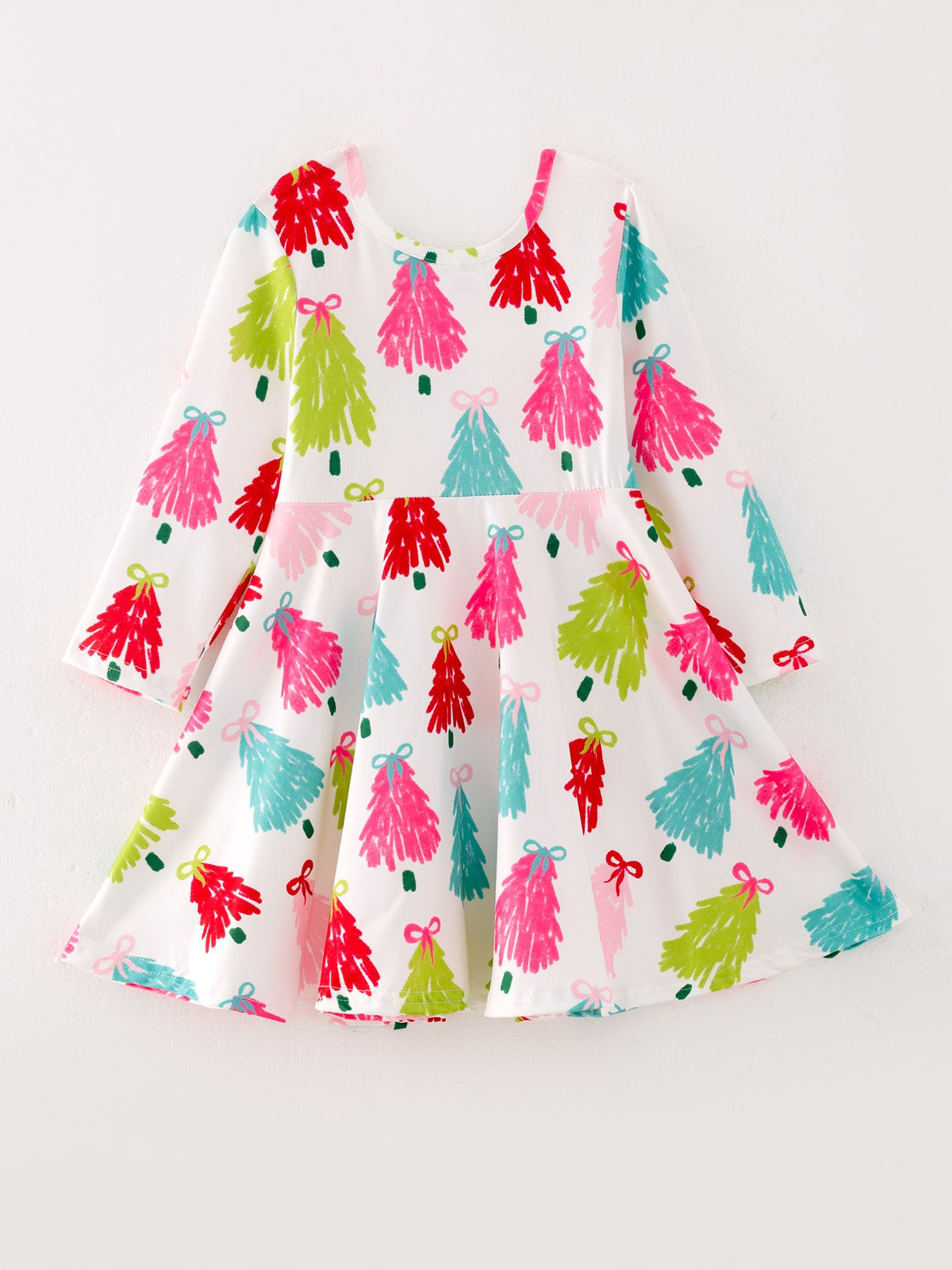 Christmas Tree Print Long Sleeve Dress - Rylee Faith Designs - Flyclothing LLC