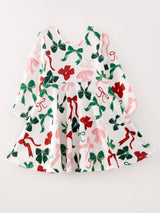 Girls Christmas Bow Print Dress - Rylee Faith Designs - Flyclothing LLC