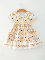 Fall Orange Girls Pumpkin Patch Pockets Dress Lace Trim