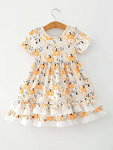 Fall Orange Girls Pumpkin Patch Pockets Dress Lace Trim