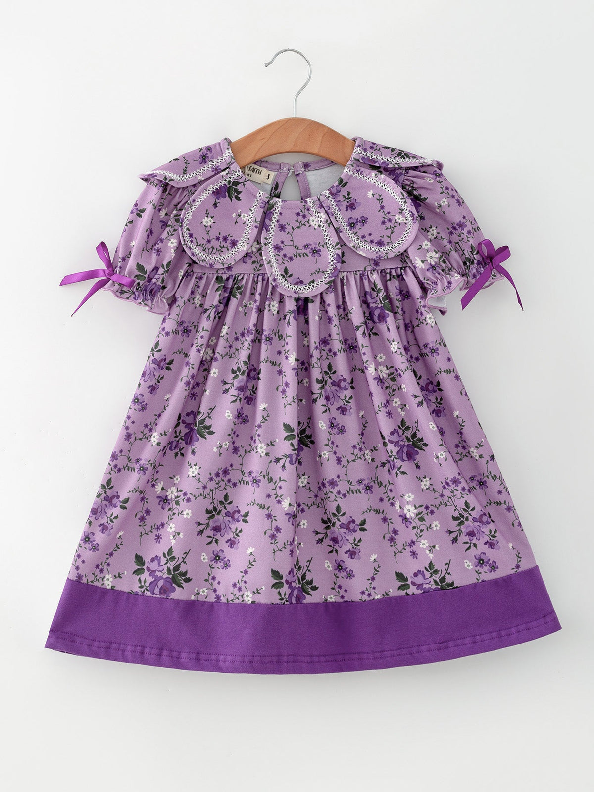 Purple Floral Girls Dress Bow Petal Collar Ruffle Hem Dress - Rylee Faith Designs - Flyclothing LLC