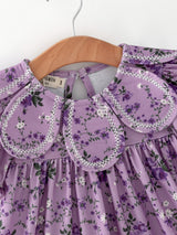Purple Floral Girls Dress Bow Petal Collar Ruffle Hem Dress - Rylee Faith Designs - Flyclothing LLC