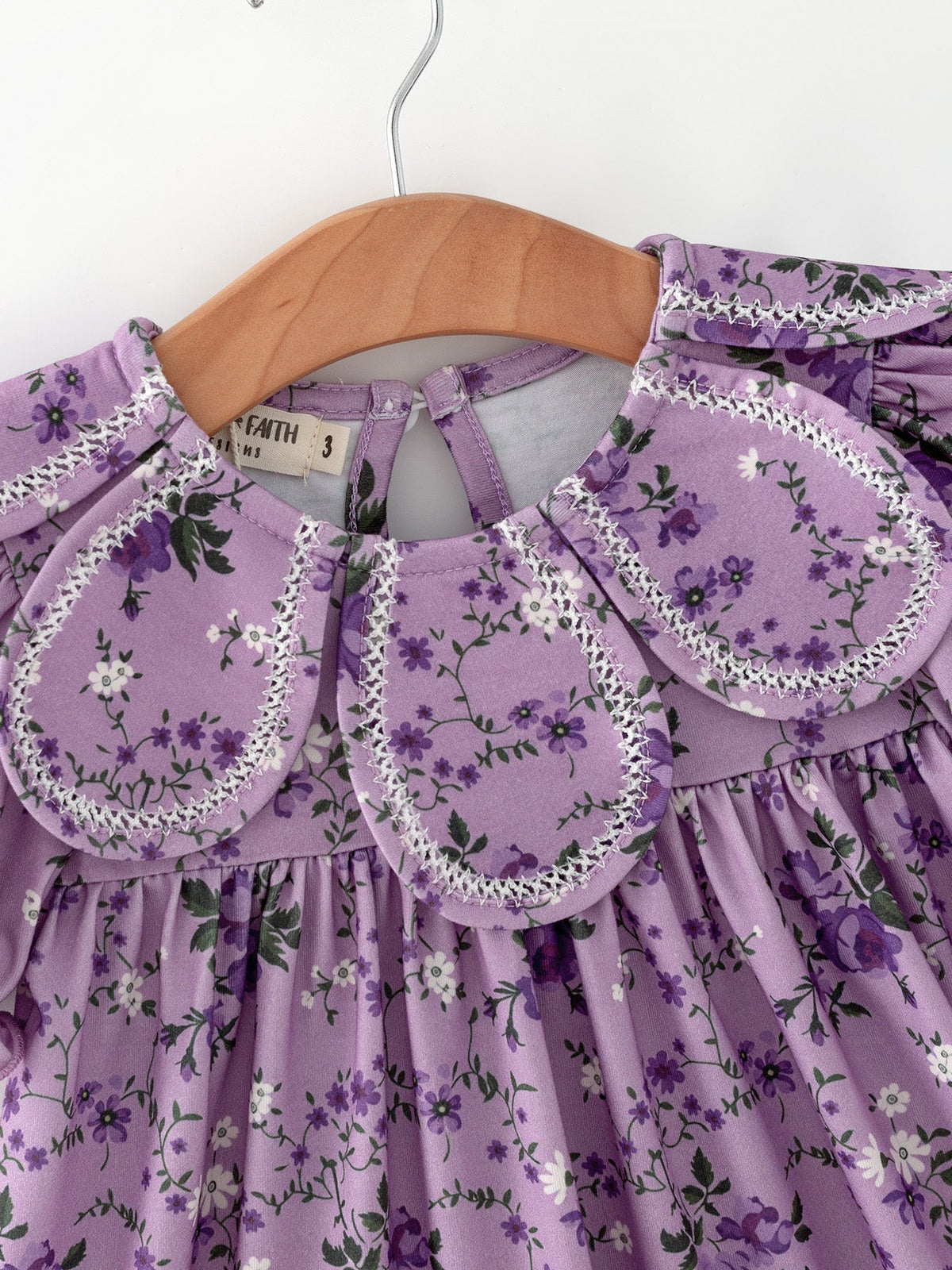 Purple Floral Girls Dress Bow Petal Collar Ruffle Hem Dress - Rylee Faith Designs - Flyclothing LLC