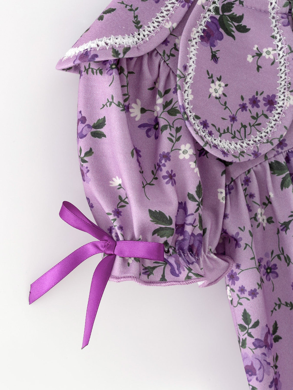 Purple Floral Girls Dress Bow Petal Collar Ruffle Hem Dress - Rylee Faith Designs - Flyclothing LLC