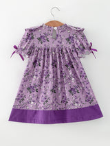 Purple Floral Girls Dress Bow Petal Collar Ruffle Hem Dress - Rylee Faith Designs - Flyclothing LLC