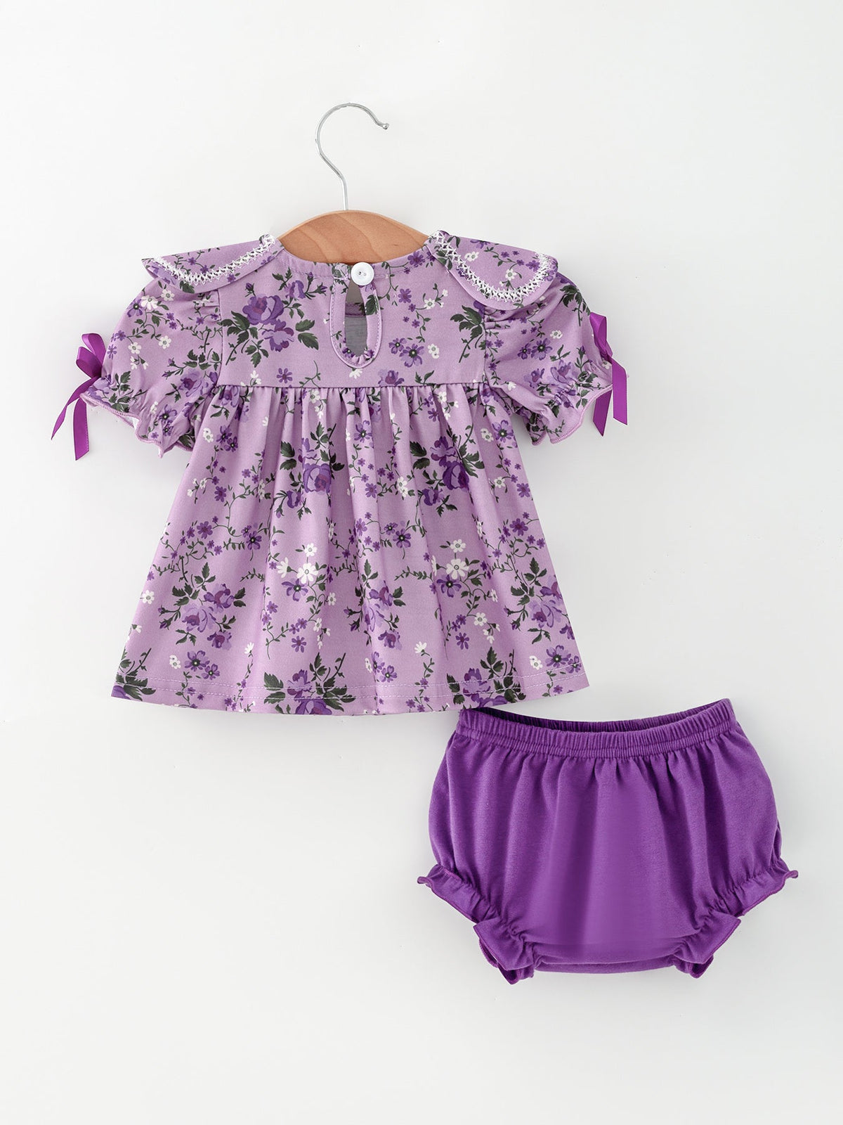 Floral Girls Outfit Set Purple Puff Sleeve Top Bloomers Set - Rylee Faith Designs - Flyclothing LLC