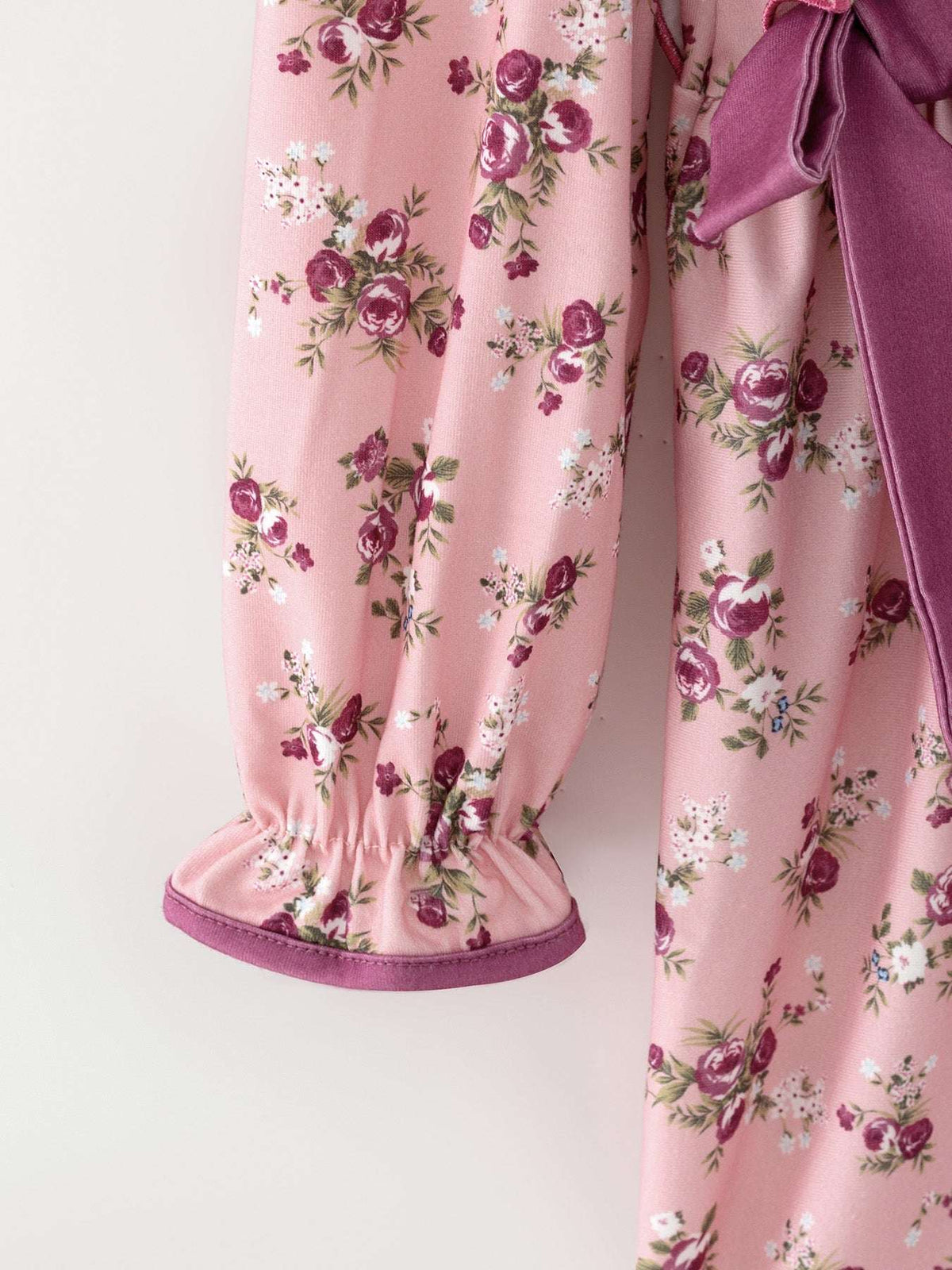Fall Purple Rose Floral Girl Dress Bow Ruffle Long Sleeve Scalloped Hem - Rylee Faith Designs - Flyclothing LLC