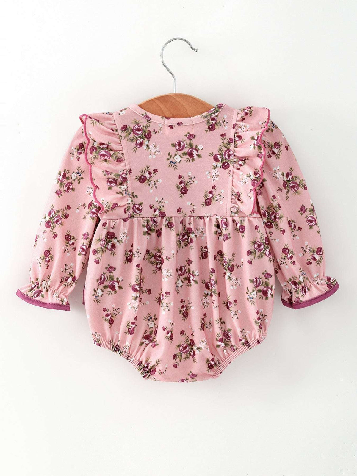 Fall Purple Floral Baby Girl Romper Bow Ruffle Long Sleeve