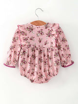 Fall Purple Floral Baby Girl Romper Bow Ruffle Long Sleeve