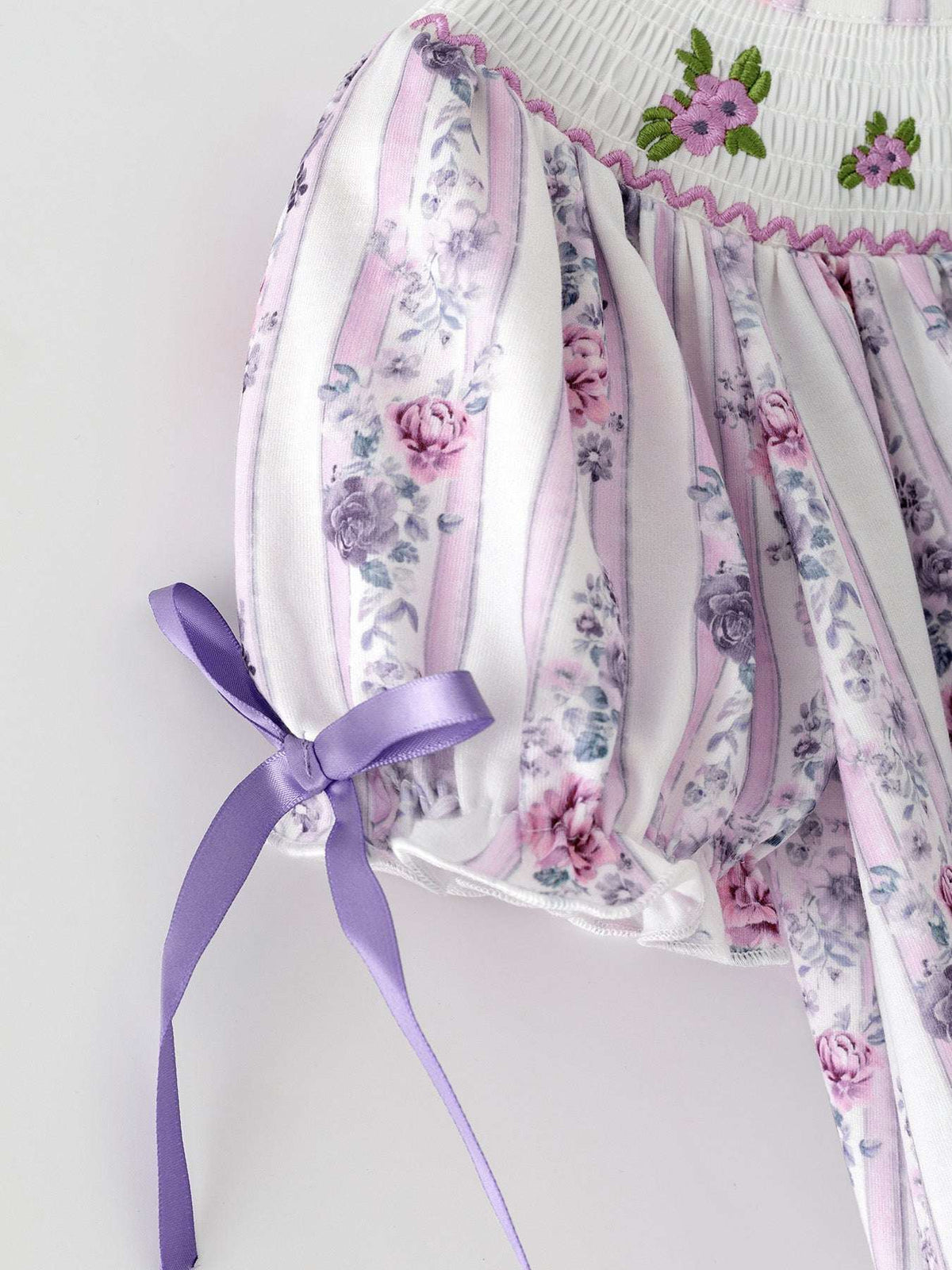 Fall Purple Floral Smocked Embroidered Girl Dress