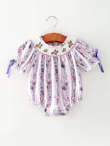Fall Purple Floral Smocked Embroidered Baby Girl Romper - Rylee Faith Designs - Flyclothing LLC