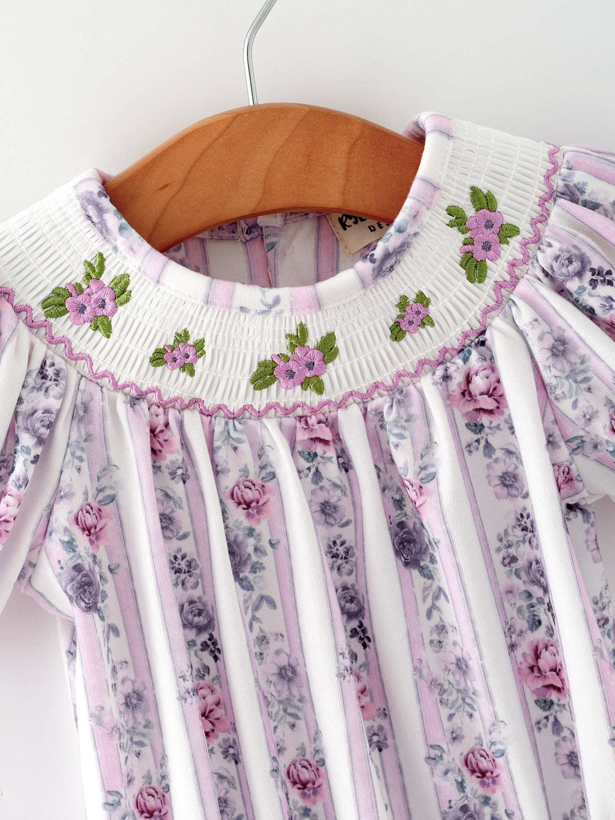 Fall Purple Floral Smocked Embroidered Baby Girl Romper - Rylee Faith Designs - Flyclothing LLC