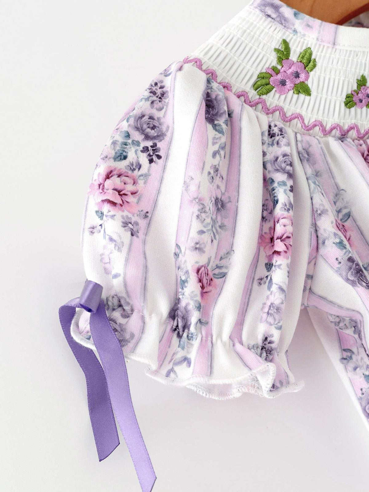 Fall Purple Floral Smocked Embroidered Baby Girl Romper - Rylee Faith Designs - Flyclothing LLC