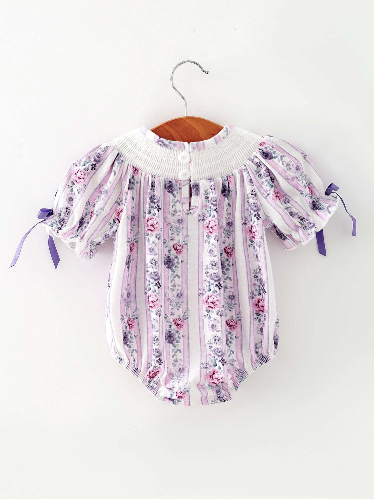 Fall Purple Floral Smocked Embroidered Baby Girl Romper - Rylee Faith Designs - Flyclothing LLC