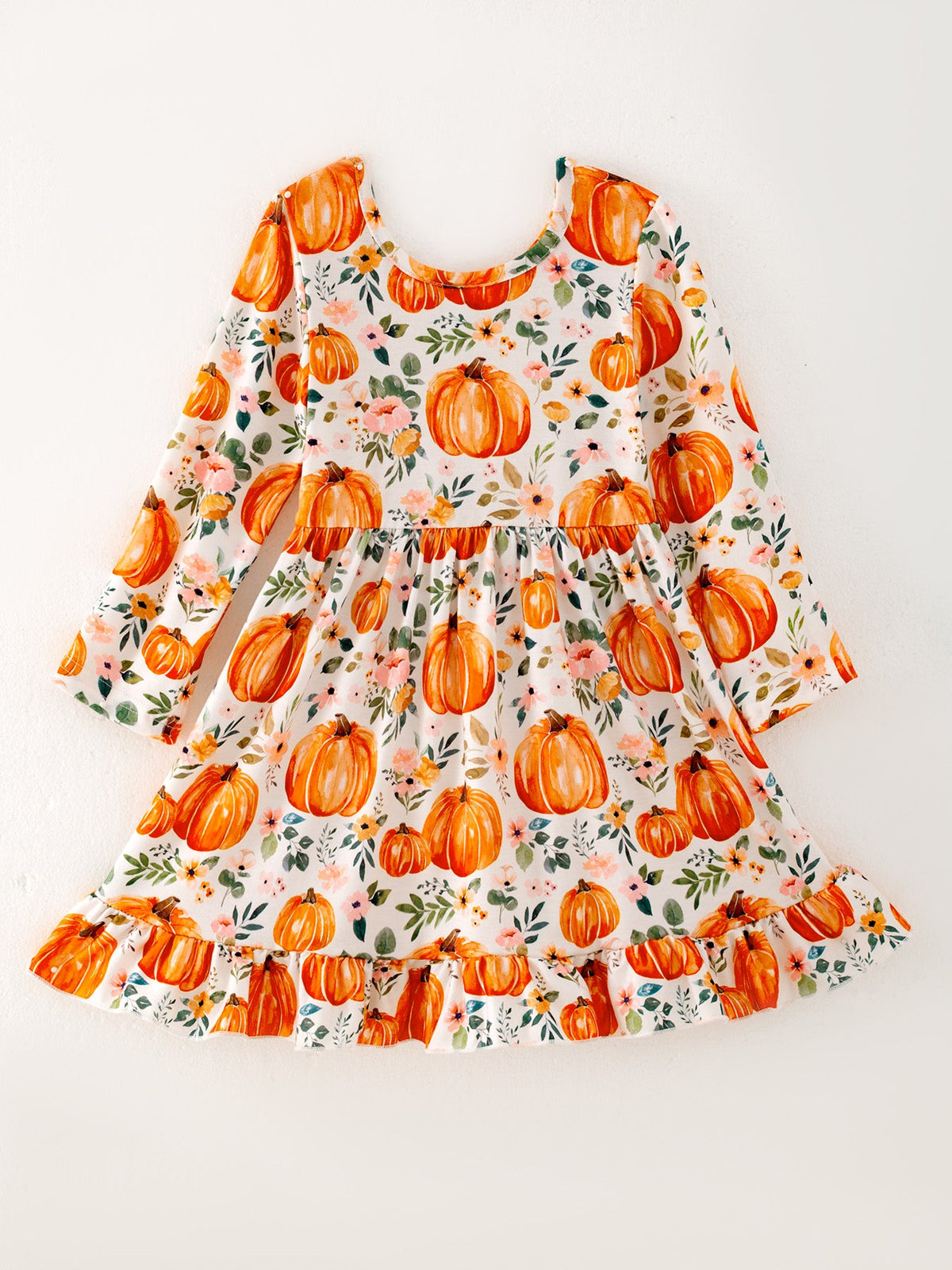 Girls FALL Pumpkin Print Long Sleeve Dress - Rylee Faith Designs - Flyclothing LLC