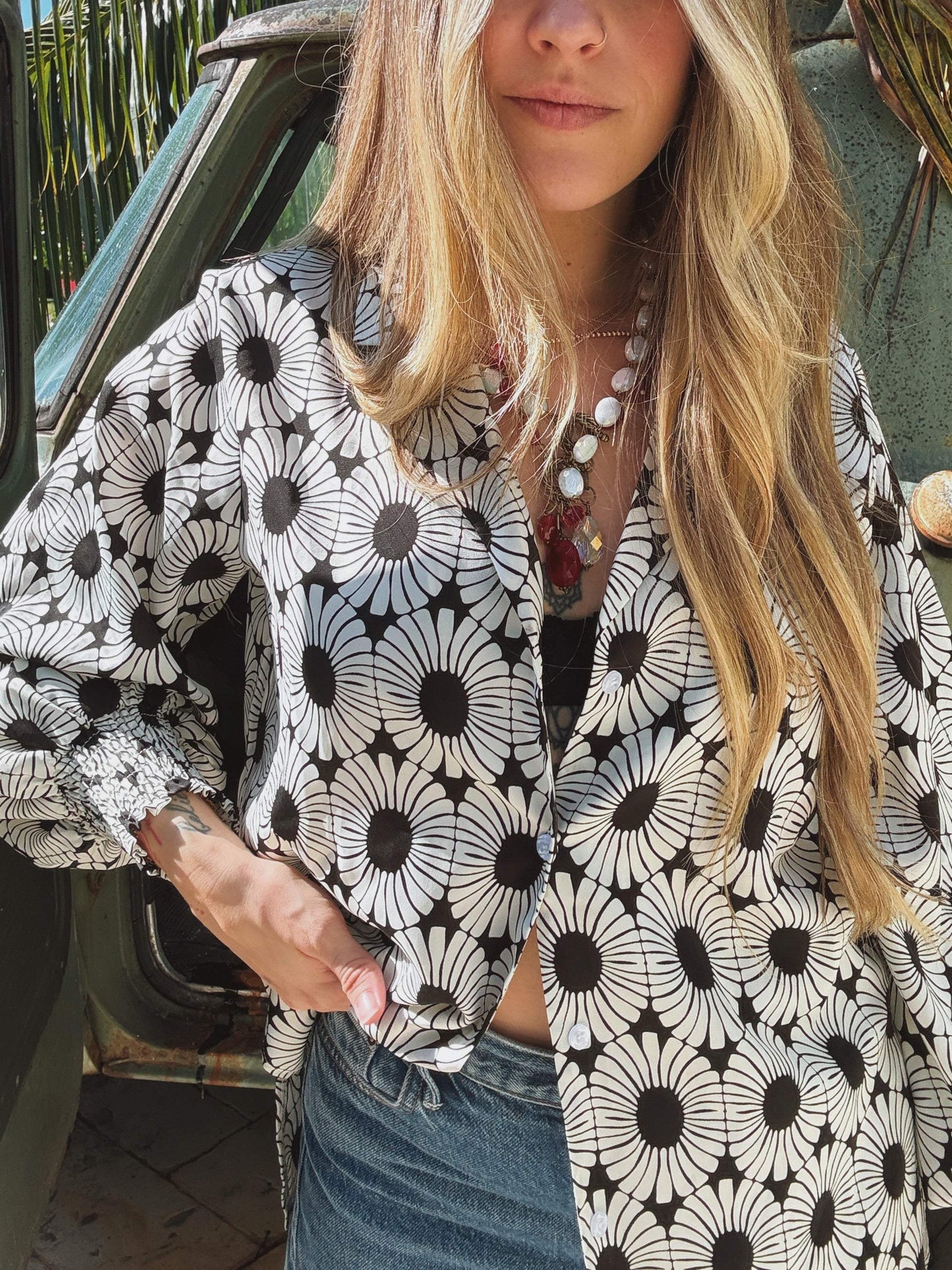 White Wedding Retro Floral Button Up Blouse PREORDER JUNE/JULY 2026 - Lil Bee's Bohemian - Flyclothing LLC
