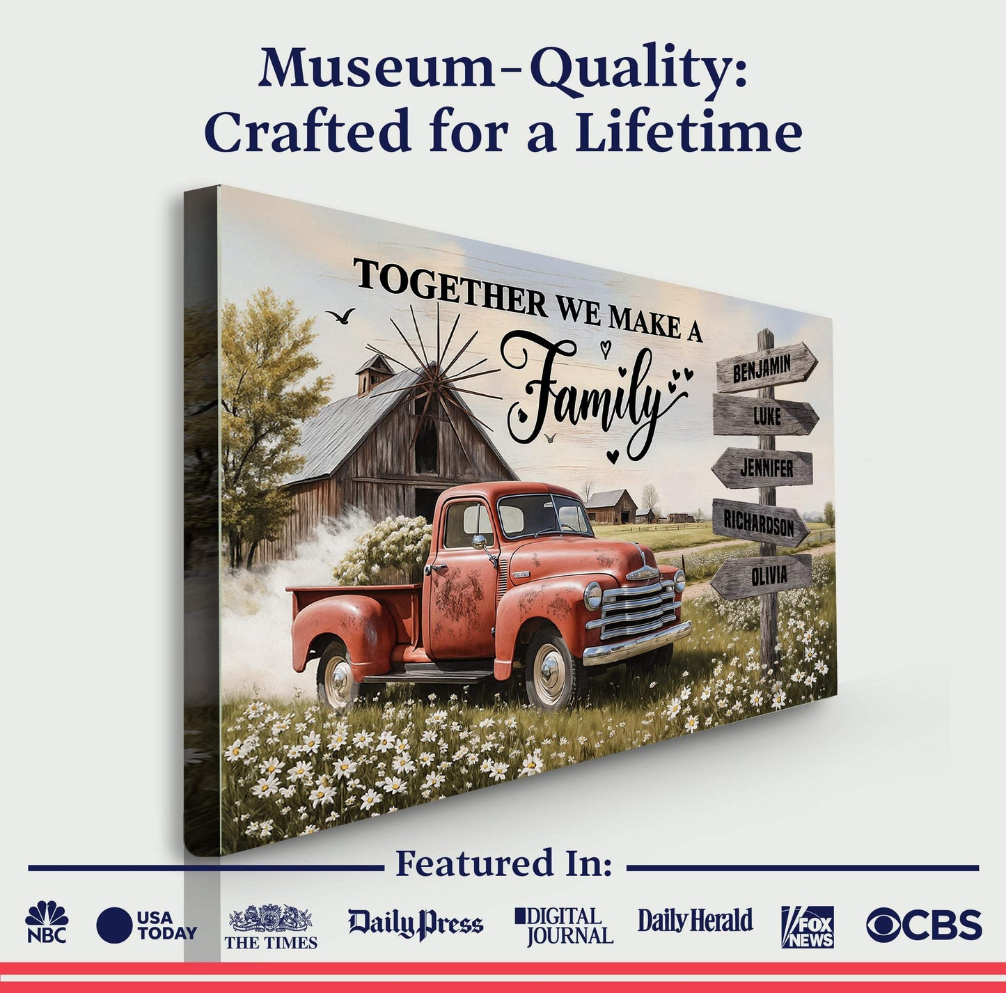 Personalized Family Farmhouse Old Truck Wall Art - Tailored Canvases - Flyclothing LLC