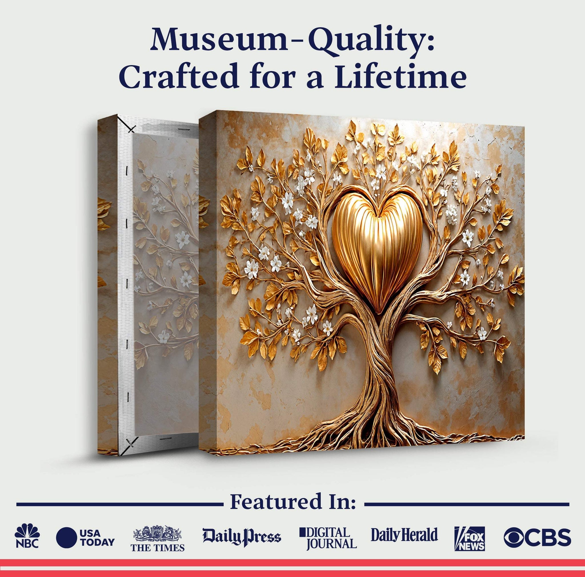Golden Tree Heart Wall Art - Tailored Canvases - Flyclothing LLC