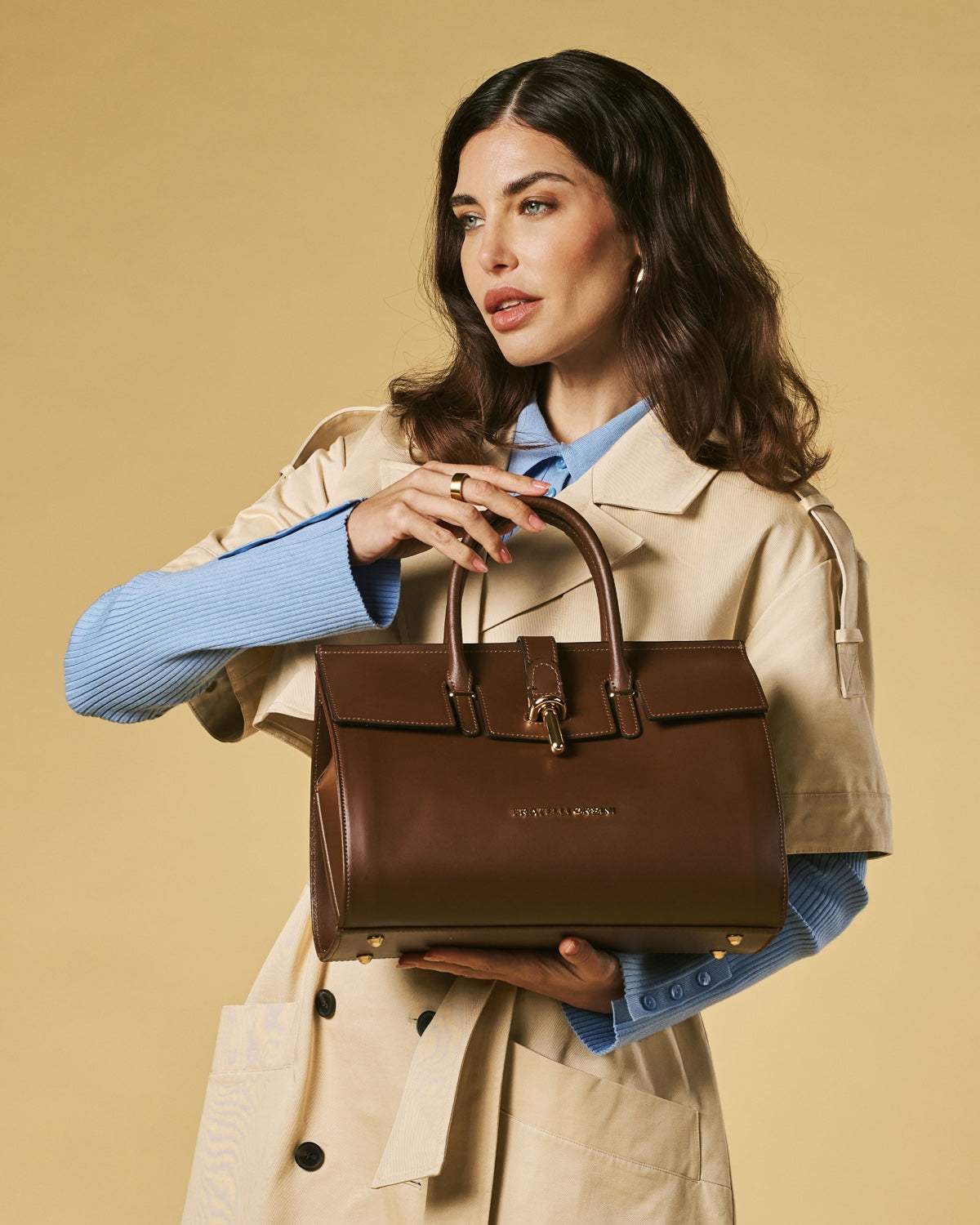 Oriana (brown) - Italian calf leather women's handbag (with shoulder strap)