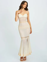 Pallas Beige Lace Trim Crochet Mermaid Maxi Dress - Miss Circle - Flyclothing LLC