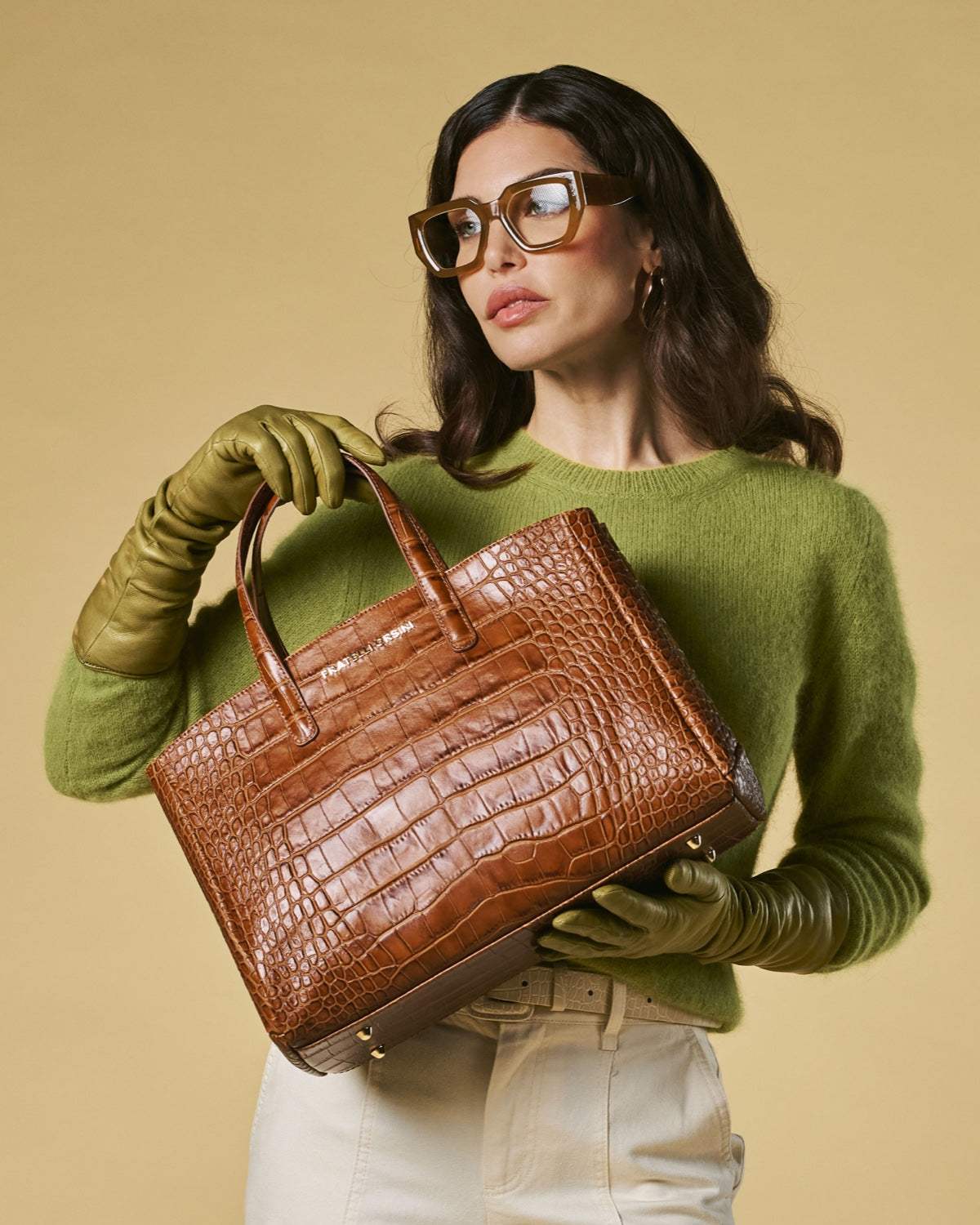 Valentina (cognac) - Italian calf leather women's handbag (with shoulder strap)