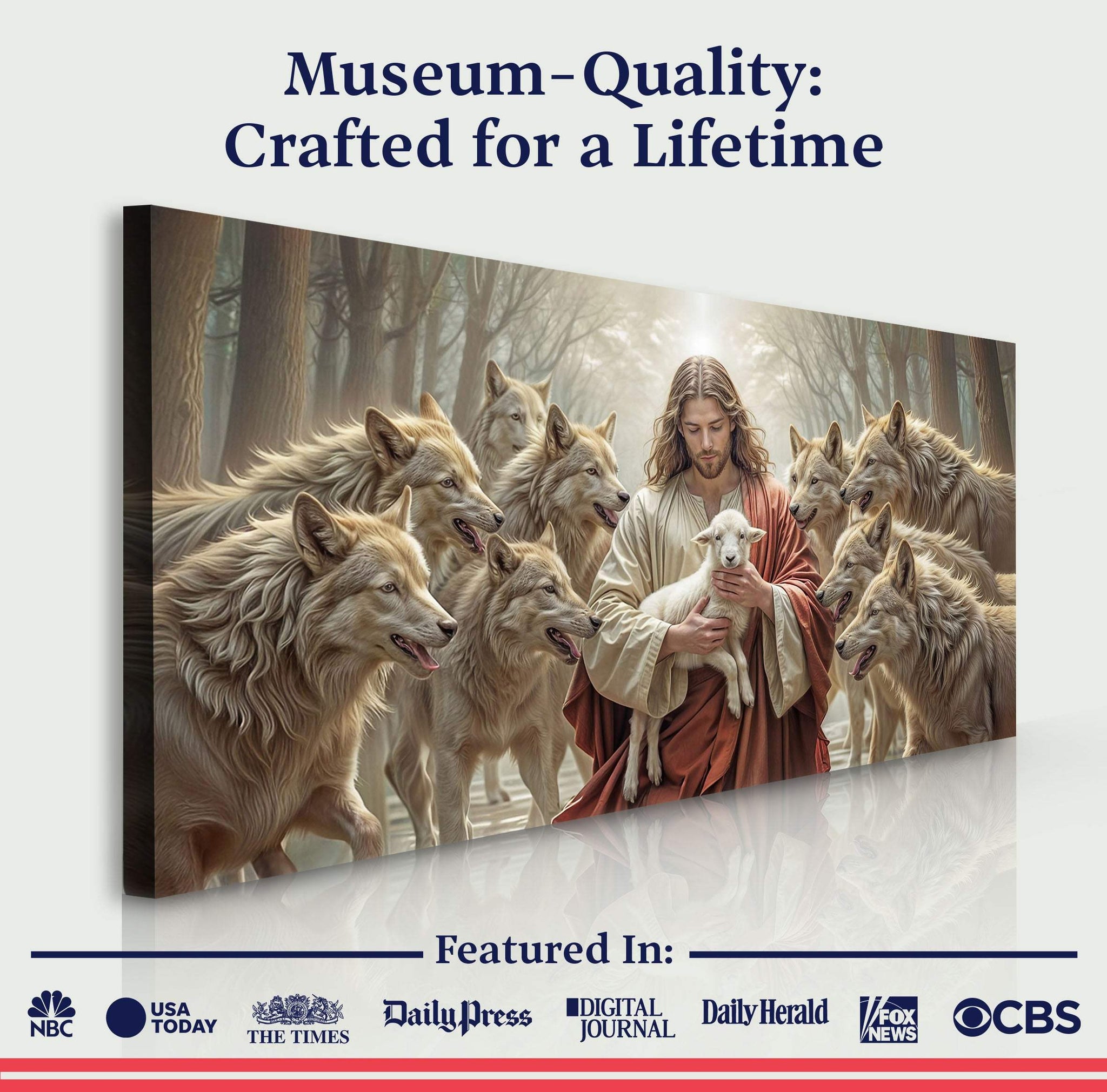 Jesus Protects The Lamb From Wolves Faith Wall Art II - Tailored Canvases - Flyclothing LLC