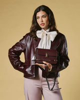 Mirella (eggplant) - Italian calf leather women's crossbody bag (with shoulder strap)