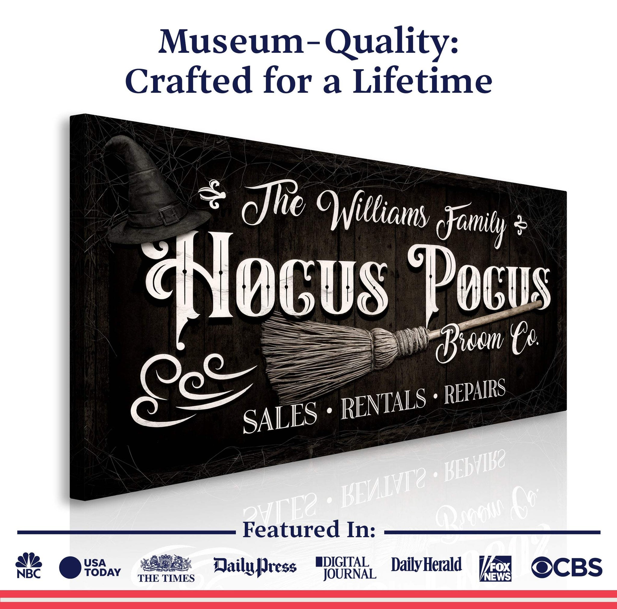 Personalized Hocus Pocus Broom Co. Wall Sign - Tailored Canvases - Flyclothing LLC