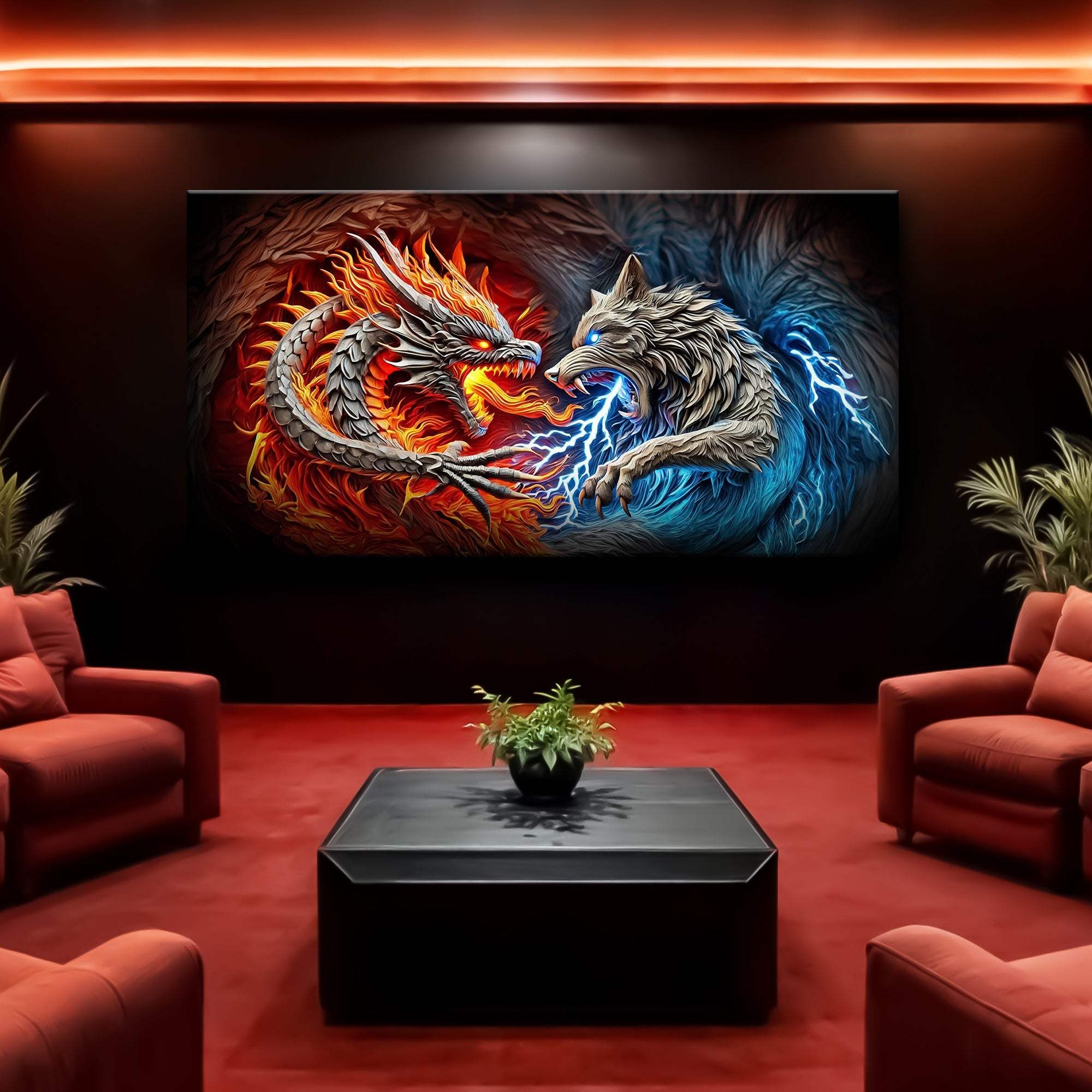 3D Dragon and Wolf Wall Art II - Tailored Canvases - Flyclothing LLC