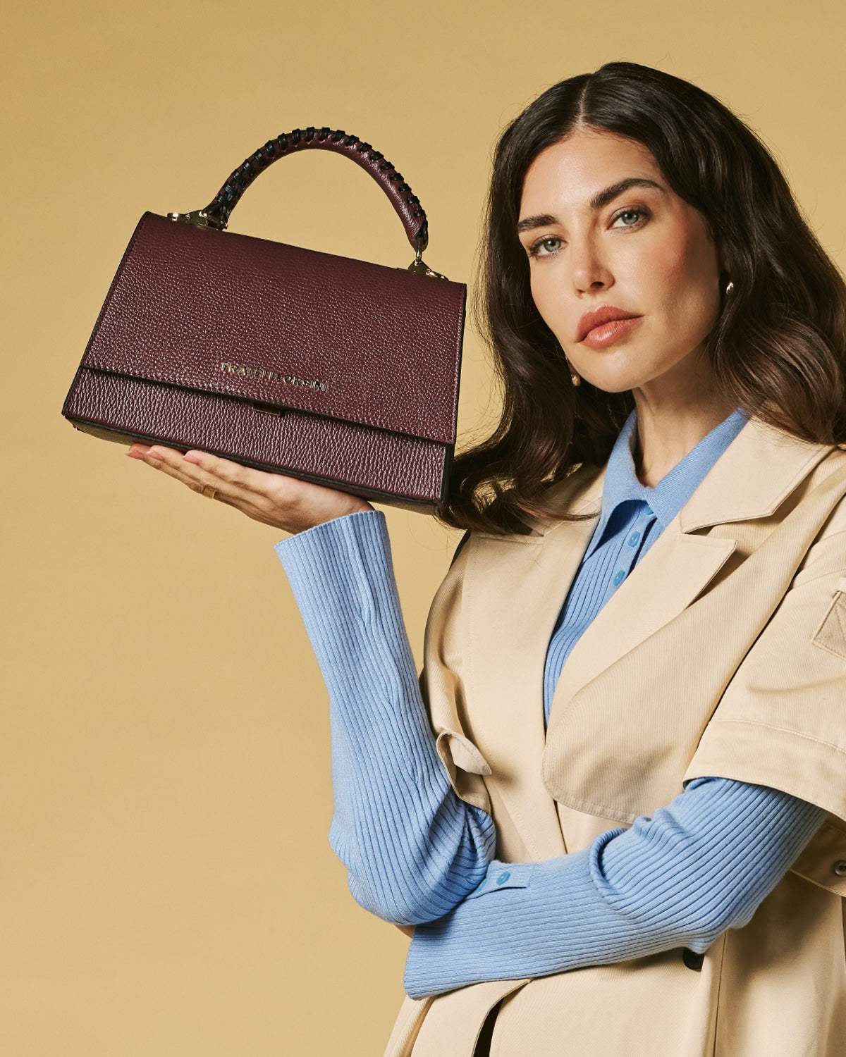 Federica (eggplant) - Italian calf leather women's crossbody bag (with shoulder strap)