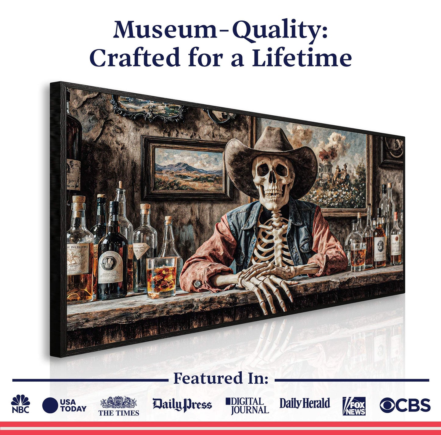 Skeleton Cowboy Barman At Western Saloon Wall Art - Tailored Canvases - Flyclothing LLC