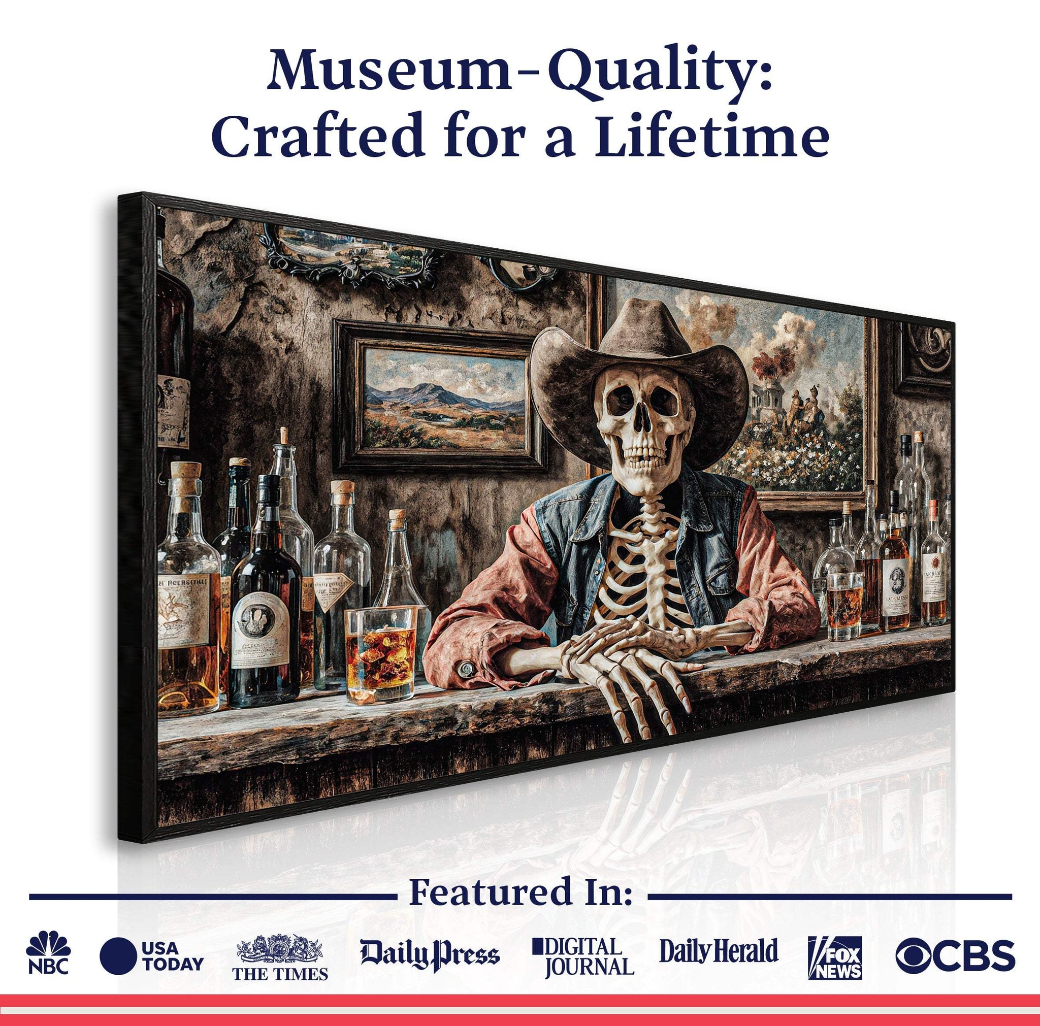 Skeleton Cowboy Barman At Western Saloon Wall Art - Tailored Canvases - Flyclothing LLC